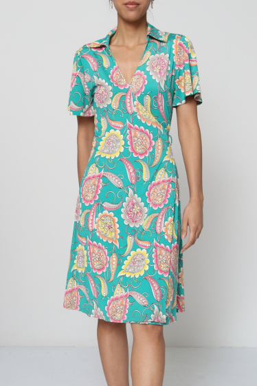 Wholesaler Revd'elle - Revd'elle - Leaf print short sleeve wrap dress