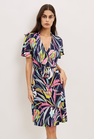 Wholesaler Revd'elle - Revd'elle - Leaf print short-sleeved wrap dress