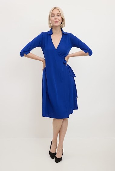 Wholesaler Revd'elle - Revdelle - Plain V-neck wrap dress with 3/4 sleeves