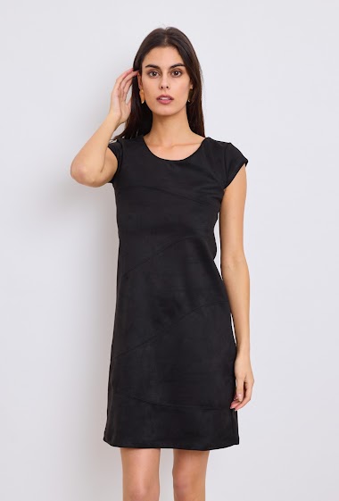 Wholesaler Revd'elle - Revd'elle - Round neck suede dress with short sleeves