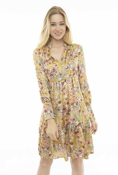 Wholesaler Revd'elle - Floral print pleated v-neck dress