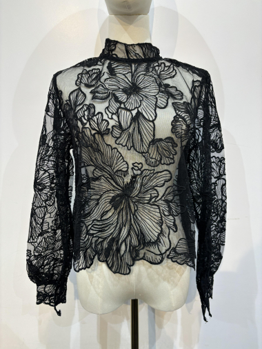 Großhändler Rosa Fashion - Bluse aus mit Blumen bestickter Spitze