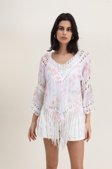Großhändler Rosa Fashion - Bedruckte Bluse mit Häkelarbeit