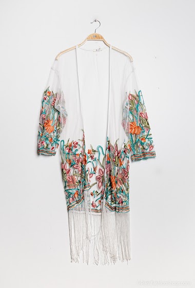 Wholesaler Rosa Fashion Crochet - Tulle kaftan with embroidered flowers