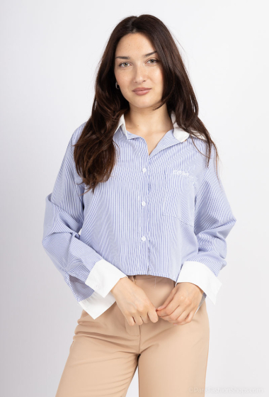 Wholesaler Rosa Fashion - Striped shirt with faux pearls