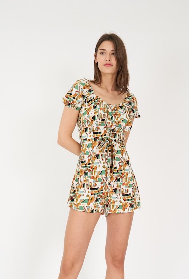 Wholesaler Rosa Fashion - Buttoned abstract printed playsuit