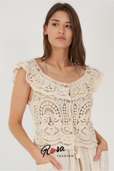 Großhändler Rosa Fashion Crochet - Geknöpfte Häkelbluse