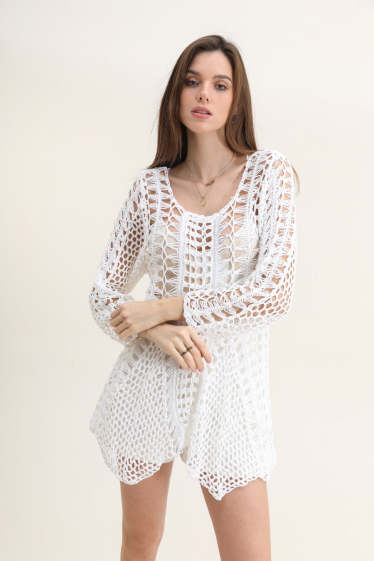Großhändler Rosa Fashion Crochet - Perforierte Bluse