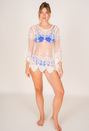 Mayorista Rosa Fashion Crochet - Blusa de punto transparente
