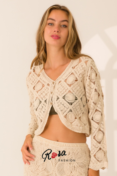 Mayorista Rosa Fashion Crochet - Cárdigan de ganchillo