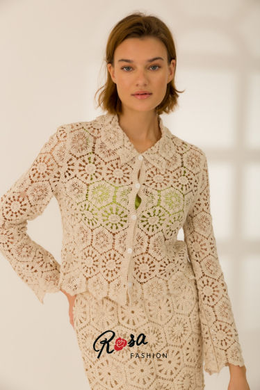 Großhändler Rosa Fashion Crochet - Kurzes Häkelhemd