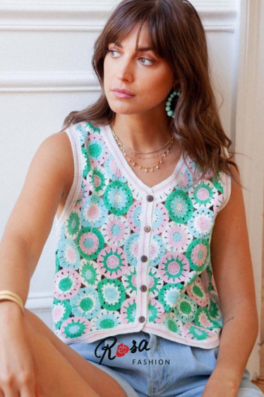 Grossiste Rosa Fashion Crochet - Débardeur en crochet motif fleurs