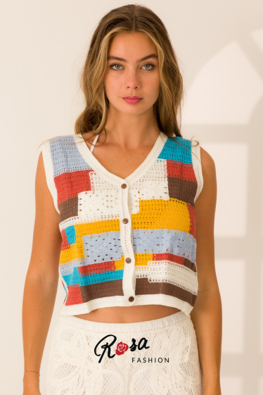 Mayorista Rosa Fashion Crochet - Camiseta sin mangas de gancho