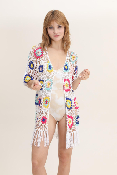 Wholesaler Rosa Fashion Crochet - Flower printed pierced beach jacket