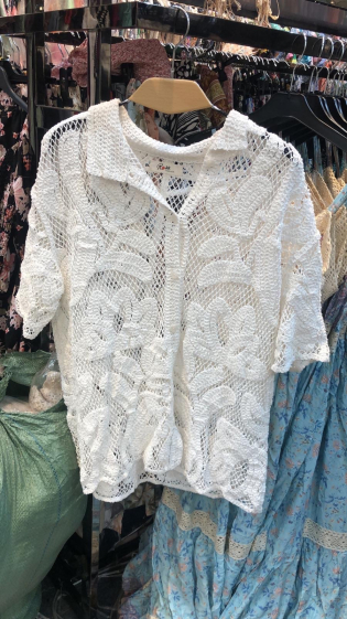 Großhändler Rosa Fashion Crochet - Kurzärmliges Hemd aus Häkelstrick