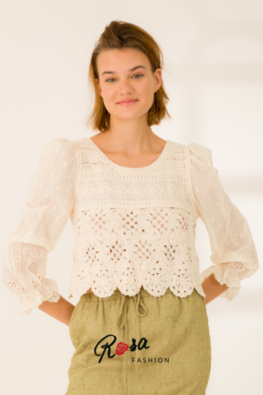 Wholesaler Rosa Fashion Crochet - Long-sleeved crochet and embroidery top