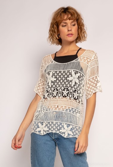 Wholesaler Rosa Fashion Crochet - Perforated crochet and lace jumper