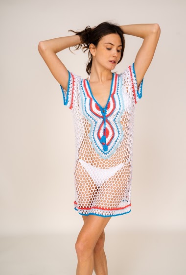 Wholesaler Rosa Fashion Crochet - Colored and crocheted beach dress