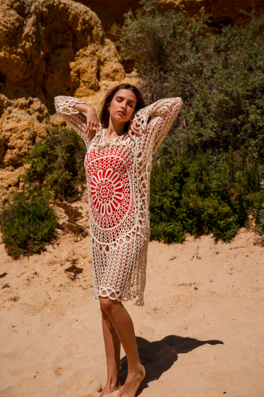 Mayorista Rosa Fashion Crochet - Vestido de playa transparente