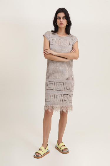 Großhändler Rosa Fashion Crochet - Kleid aus Lurex-Häkelstrick