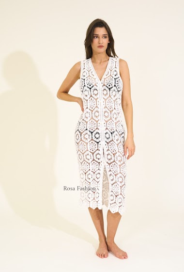 Großhändler Rosa Fashion Crochet - Langes Häkel- und Knopfkleid