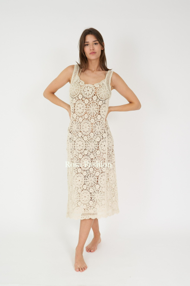 Großhändler Rosa Fashion Crochet - Transparentes Strandkleid