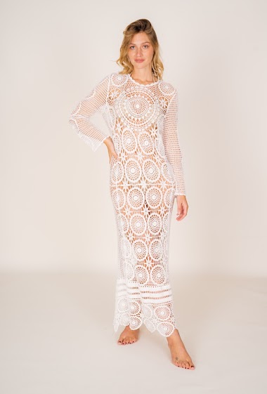 Wholesaler Rosa Fashion Crochet - Transparent beach dress
