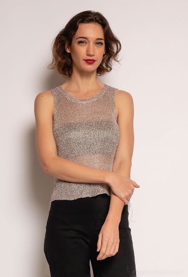 Wholesaler Rosa Fashion - Ripped metallized knit tank top