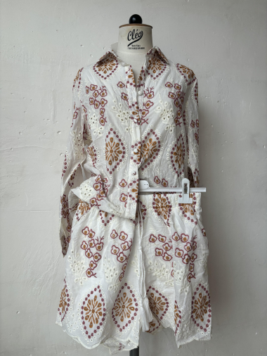 Großhändler Rosa Fashion - Set aus Hemd und Hose mit englischer Stickerei