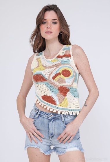 Großhändler Rosa Fashion Crochet - Asymmetrisches Häkeloberteil