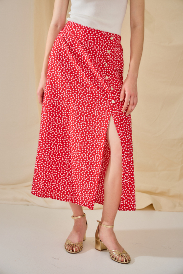 Mayorista Rosa Fashion - Falda larga estampada con abertura: elegancia veraniega