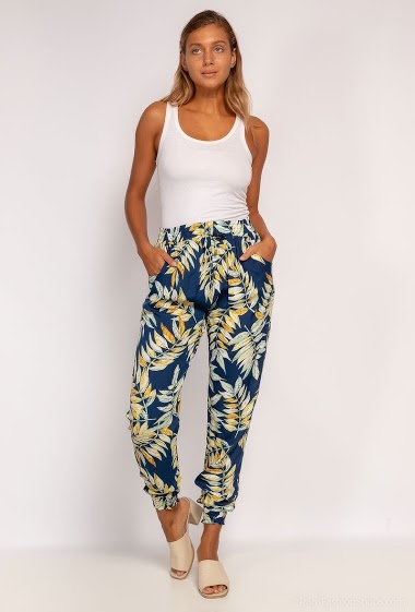 Großhändler Rosa Fashion - Hose mit tropischem Muster und elastischen Knöcheln