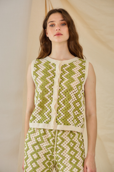 Großhändler Rosa Fashion Crochet - Zweifarbige Häkelhose