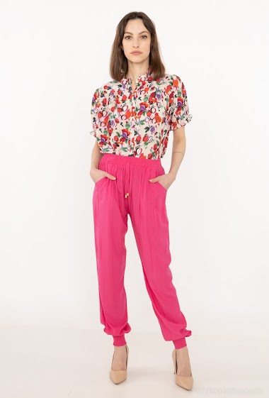 Großhändler Rosa Fashion - Fließende Hose mit elastischen Knöcheln