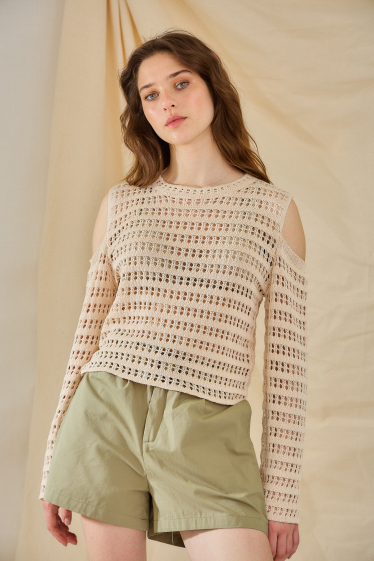 Großhändler Rosa Fashion Crochet - Schulterfreier Pullover