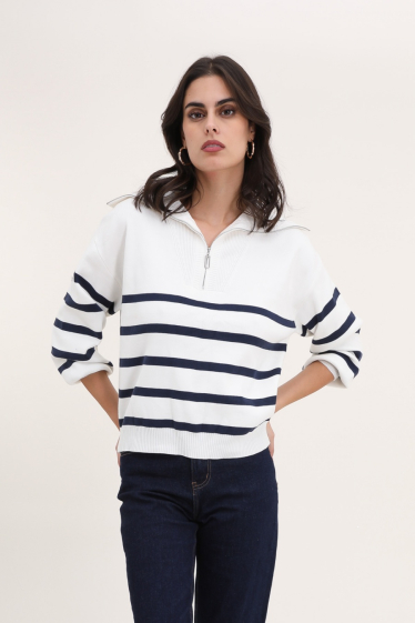 Wholesaler Rosa Fashion - Striped trucker sweater