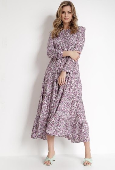 Großhändler Rosa Fashion - Kleid mit Blumendruck und Rüschen