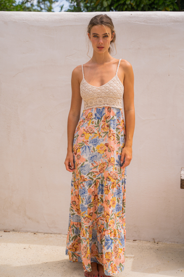 Wholesaler Rosa Fashion - Printed Dress with Crochet Bodice