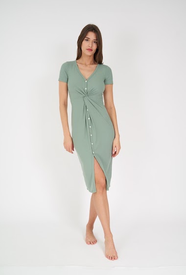 Wholesaler Rosa Fashion - Buttoned ribbed midi dress with short sleeves
