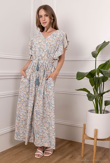 Großhändler Rosa Fashion - Geknöpftes Kleid mit Blumenprint
