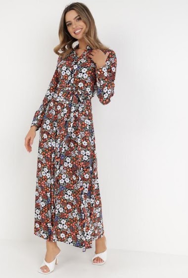 Großhändler Rosa Fashion - Geblümtes Kleid mit Knöpfen