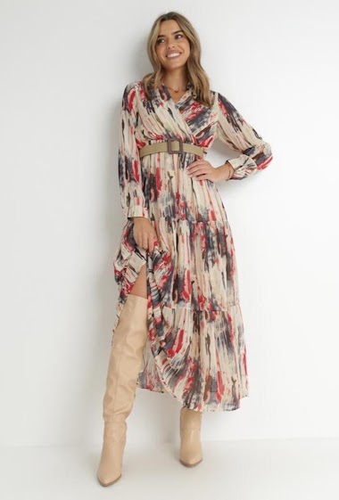 Wrap dress printed with belt