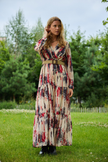 Wholesaler Rosa Fashion - Wrap dress printed with belt