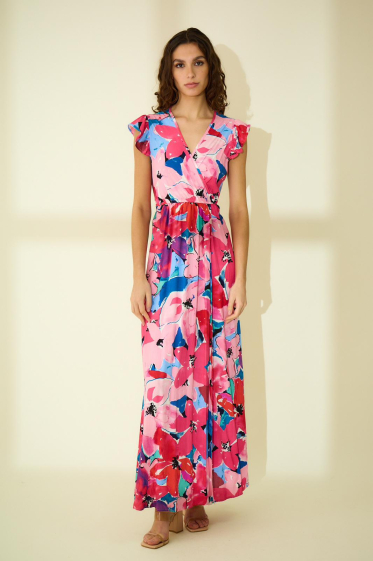 Großhändler Rosa Fashion - Wickelkleid mit Blumendruck