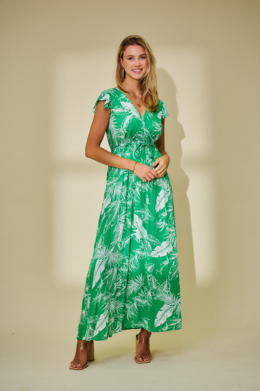 Wholesaler Rosa Fashion - Tropical printed wrap dress