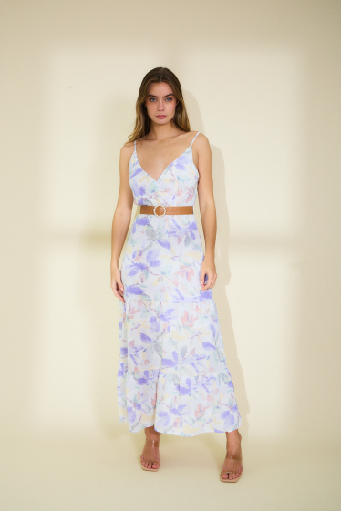 Wholesaler Rosa Fashion - Floral Watercolor Print Wrap Dress