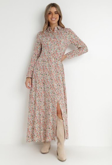 Großhändler Rosa Fashion - Hemdblusenkleid mit Blumenprint