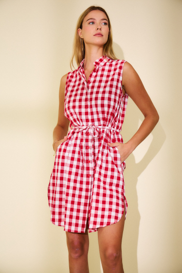 Wholesaler Rosa Fashion - Short gingham shirt dress