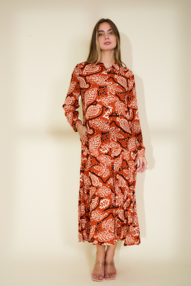 Wholesaler Rosa Fashion - Long printed shirtdress with leaves