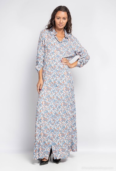 Grossiste Rosa Fashion - Robe chemise longue imprimée à fleurs